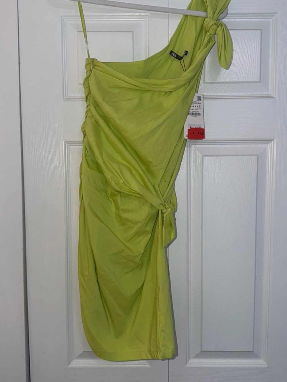Zara Lime Green One-Shoulder Knot Dress